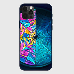 Чехол для iPhone 12 Pro Уэнсдей - окно ночной витраж - текстура зерна, цвет: 3D-черный