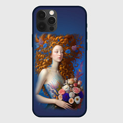 Чехол для iPhone 12 Pro Русалка в стиле Ренессанса с цветами, цвет: 3D-черный