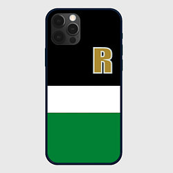 Чехол для iPhone 12 Pro Буква R цветные полосы, цвет: 3D-черный