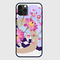 Чехол для iPhone 12 Pro Цветы в клетку, цвет: 3D-черный