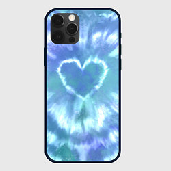 Чехол для iPhone 12 Pro Сердце - тай-дай - голубой, цвет: 3D-черный
