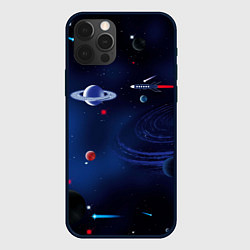 Чехол для iPhone 12 Pro Космос, планеты, ракета, цвет: 3D-черный