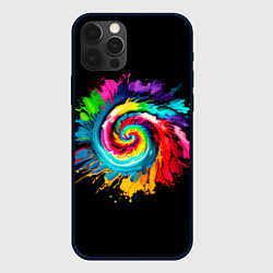 Чехол для iPhone 12 Pro Тай-дай разноцветная спираль, цвет: 3D-черный