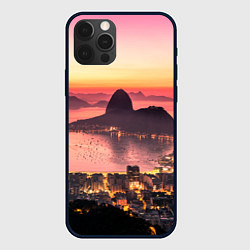 Чехол для iPhone 12 Pro Розовый город между скал, цвет: 3D-черный