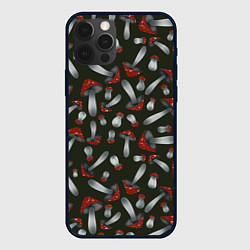 Чехол для iPhone 12 Pro Мухоморы - паттерн, цвет: 3D-черный