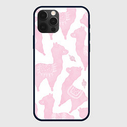 Чехол для iPhone 12 Pro Розовые альпаки - паттерн, цвет: 3D-черный