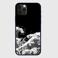 Чехол для iPhone 12 Pro Японские волны на темном фоне, цвет: 3D-черный