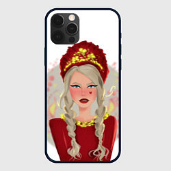 Чехол iPhone 12 Pro Девушка с косичками в красном кокошнике