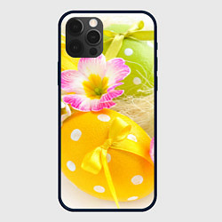 Чехол для iPhone 12 Pro Пасхальные яйца и цветы, цвет: 3D-черный