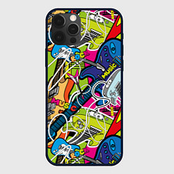 Чехол для iPhone 12 Pro Guitars - pop art pattern, цвет: 3D-черный