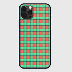 Чехол для iPhone 12 Pro Клетчатый зелено -оранжевый паттерн, цвет: 3D-черный