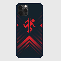 Чехол для iPhone 12 Pro Красный символ Portal на темном фоне со стрелками, цвет: 3D-черный