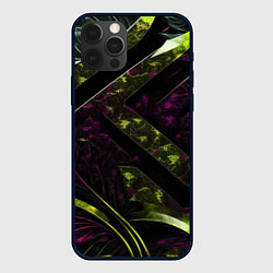 Чехол для iPhone 12 Pro Темные фиолетовые и зеленые вставки, цвет: 3D-черный