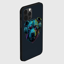 Чехол для iPhone 12 Pro Питбуль в наушниках, цвет: 3D-черный — фото 2