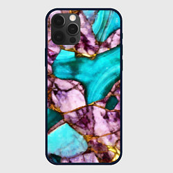 Чехол для iPhone 12 Pro Рисунок текстуры синего и фиолетового мрамора, цвет: 3D-черный