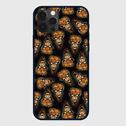 Чехол для iPhone 12 Pro Паттерн жираф с цветами: арт нейросети, цвет: 3D-черный