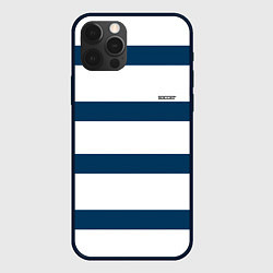 Чехол для iPhone 12 Pro Бело-синий полосатый узор, цвет: 3D-черный
