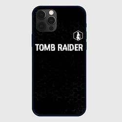 Чехол iPhone 12 Pro Tomb Raider glitch на темном фоне: символ сверху