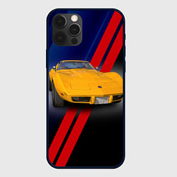 Чехол для iPhone 12 Pro Классический спорткар Chevrolet Corvette Stingray, цвет: 3D-черный