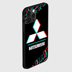 Чехол для iPhone 12 Pro Значок Mitsubishi в стиле glitch на темном фоне, цвет: 3D-черный — фото 2