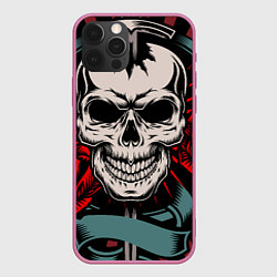 Чехол для iPhone 12 Pro Проткнутый мечом череп с двумя розами, цвет: 3D-малиновый