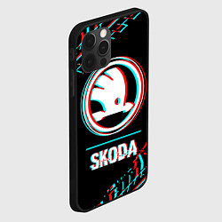 Чехол для iPhone 12 Pro Значок Skoda в стиле glitch на темном фоне, цвет: 3D-черный — фото 2