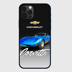 Чехол для iPhone 12 Pro Синий Chevrolet Corvette 70-х годов, цвет: 3D-черный