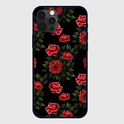 Чехол для iPhone 12 Pro Красные розы на черном - паттерн, цвет: 3D-черный