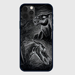 Чехол для iPhone 12 Pro Черепа коней - эскиз, цвет: 3D-черный