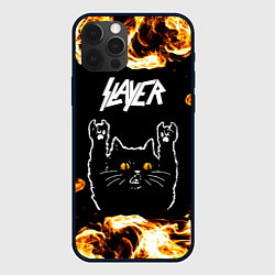 Чехол для iPhone 12 Pro Slayer рок кот и огонь, цвет: 3D-черный