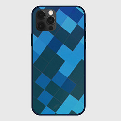 Чехол для iPhone 12 Pro Синий прямоугольный паттерн, цвет: 3D-черный