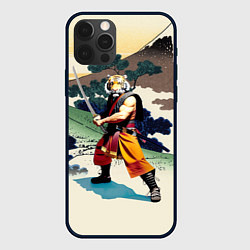 Чехол для iPhone 12 Pro Tiger samurai - Japan - neural network, цвет: 3D-черный