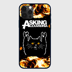 Чехол для iPhone 12 Pro Asking Alexandria рок кот и огонь, цвет: 3D-черный