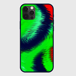 Чехол для iPhone 12 Pro Красно-зеленый абстрактный узор, цвет: 3D-черный