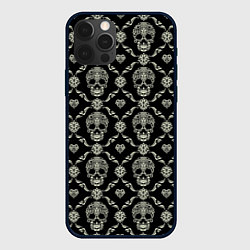 Чехол для iPhone 12 Pro Узор с черепами Pattern with skulls, цвет: 3D-черный