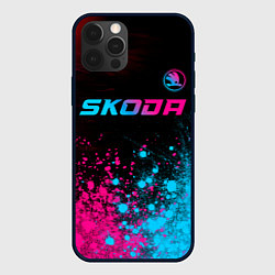 Чехол для iPhone 12 Pro Skoda - neon gradient: символ сверху, цвет: 3D-черный