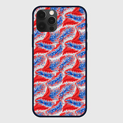 Чехол для iPhone 12 Pro Белые синие красные узоры, цвет: 3D-черный