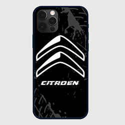 Чехол для iPhone 12 Pro Citroen speed на темном фоне со следами шин, цвет: 3D-черный