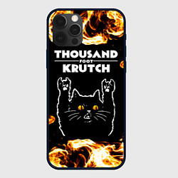 Чехол для iPhone 12 Pro Thousand Foot Krutch рок кот и огонь, цвет: 3D-черный