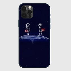 Чехол для iPhone 12 Pro Влюблённые с сердцами на темном фоне, цвет: 3D-черный