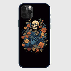 Чехол для iPhone 12 Pro Винтажный скелет в цветах, цвет: 3D-черный