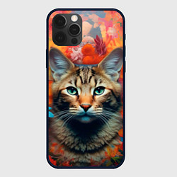 Чехол для iPhone 12 Pro Кошка в цветах - голова большая, цвет: 3D-черный