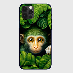 Чехол для iPhone 12 Pro Маленькая обезьянка в листьях, цвет: 3D-черный