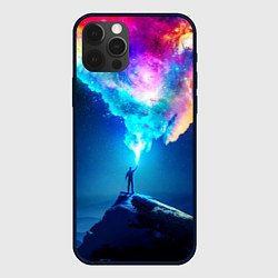 Чехол для iPhone 12 Pro Цветной космос и горы, цвет: 3D-черный