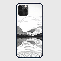 Чехол для iPhone 12 Pro Минималистичный пейзаж чб, цвет: 3D-черный