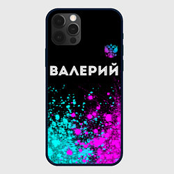 Чехол для iPhone 12 Pro Валерий и неоновый герб России: символ сверху, цвет: 3D-черный