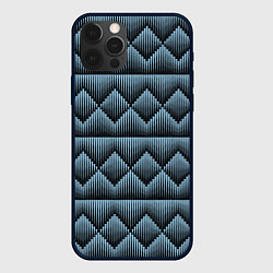 Чехол для iPhone 12 Pro Черные синие объемные ромбы, цвет: 3D-черный