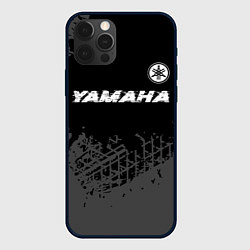 Чехол для iPhone 12 Pro Yamaha speed на темном фоне со следами шин: символ, цвет: 3D-черный