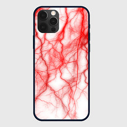 Чехол для iPhone 12 Pro Белый фон и красные молнии, цвет: 3D-черный