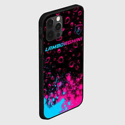 Чехол для iPhone 12 Pro Lamborghini - neon gradient: символ сверху, цвет: 3D-черный — фото 2